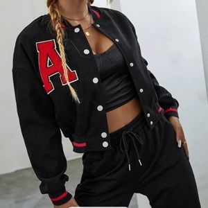 Cropped Lightweight Varsity Letterman Jacket Size M/6